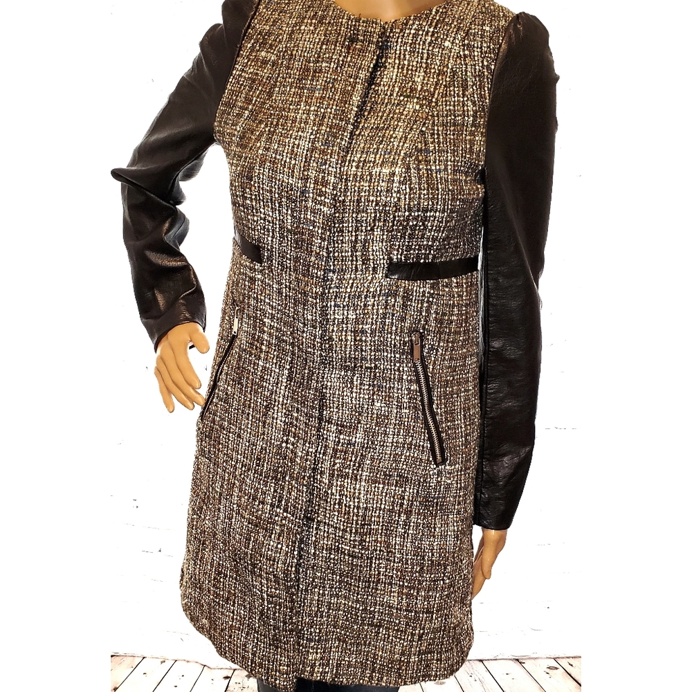 H&M tweed and vegan leather mid-length jacket